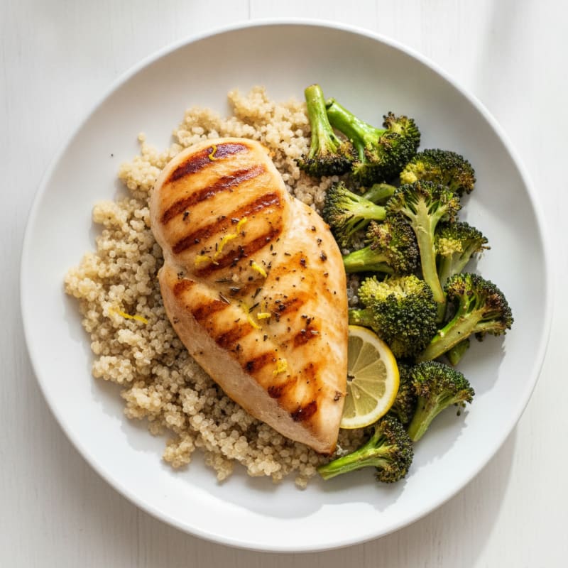 Grilled Chicken Breast with Quinoa and Roasted Broccoli