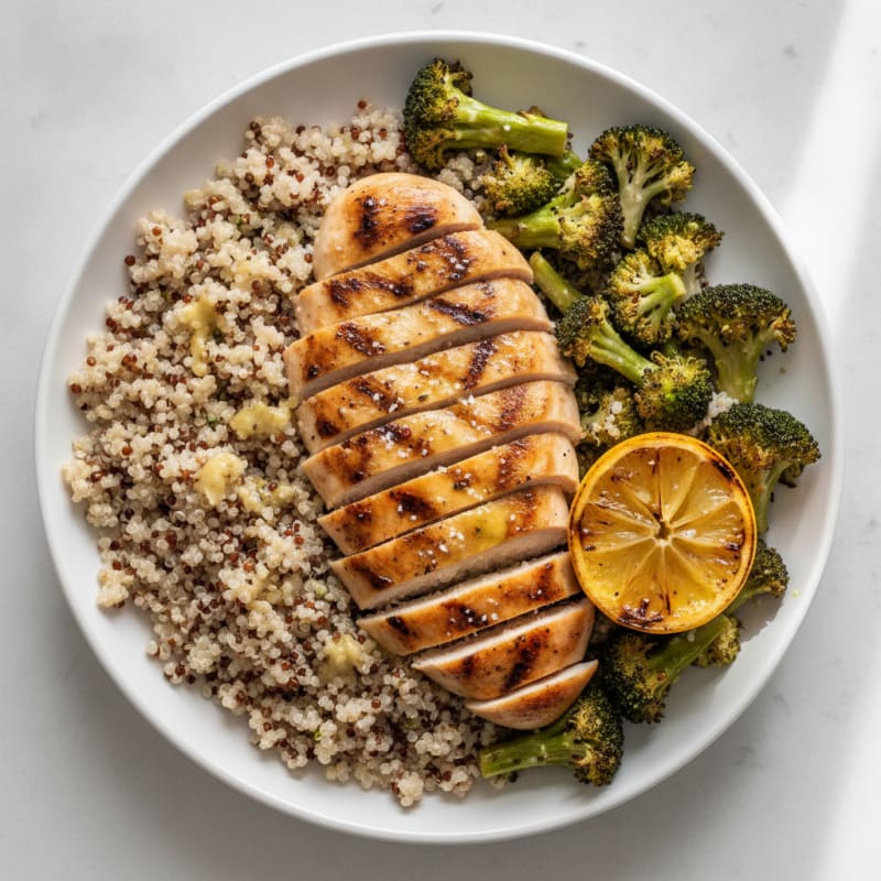 Grilled Chicken Breast with Quinoa and Roasted Broccoli