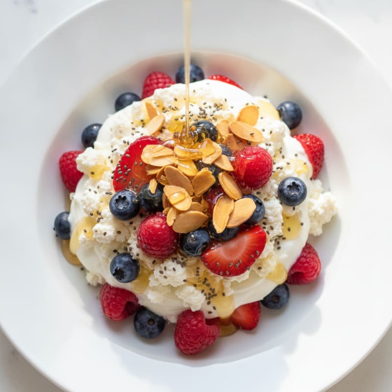 Cottage Cheese and Greek Yogurt Parfait with Fresh Berries and Chia