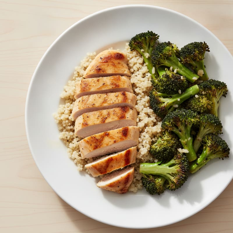 Grilled Chicken Breast with Quinoa and Roasted Broccoli