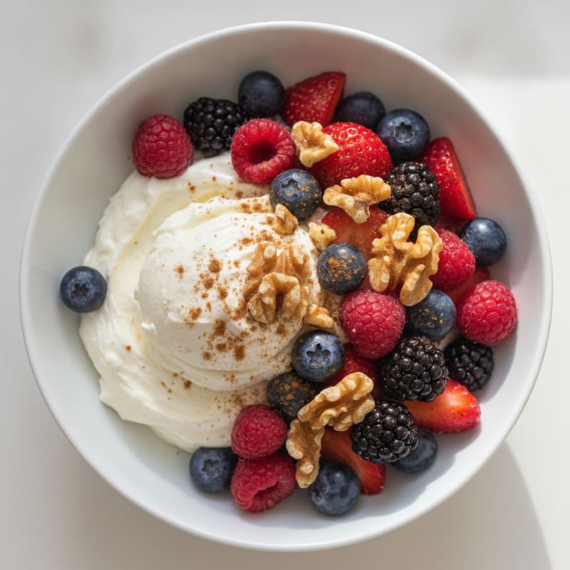 Silky Greek Yogurt Protein Mousse with Mixed Berries