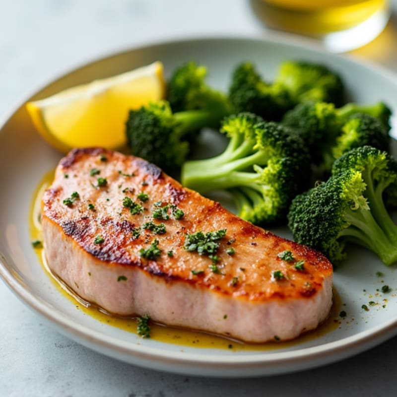 Seared Tuna Steak with Roasted Broccoli