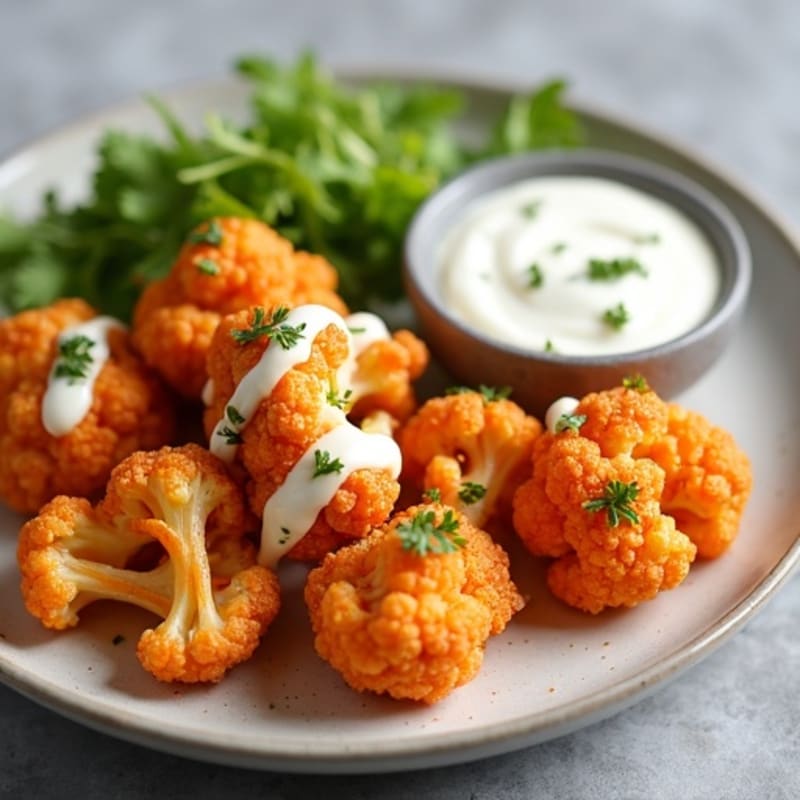 Crispy Buffalo Cauliflower with Ranch Drizzle