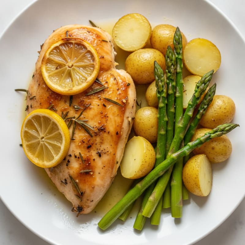 Lemon Herb Roasted Chicken with Asparagus