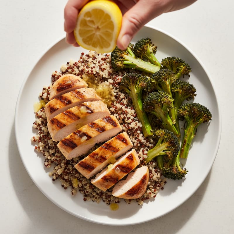 Grilled Chicken Breast with Quinoa and Roasted Broccoli