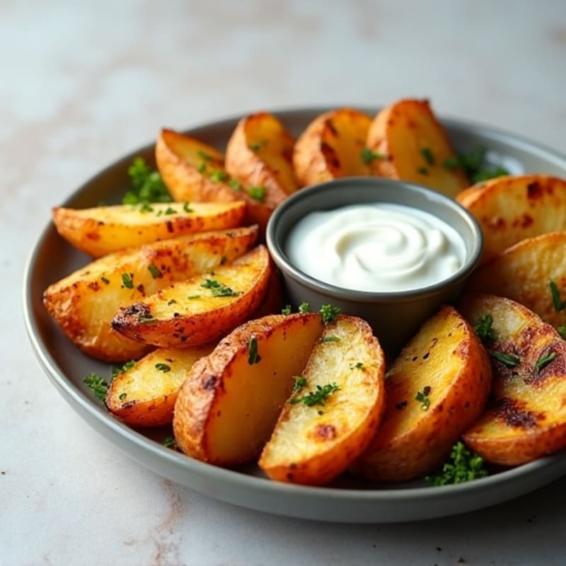 Crispy Herb-Roasted Potato Wedges with Garlic and Grilled Chicken