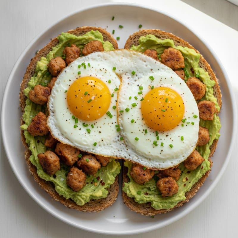Chicken Sausage Avocado Toast with Fried Egg