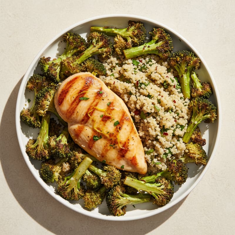 Grilled Chicken Breast with Roasted Broccoli and Quinoa