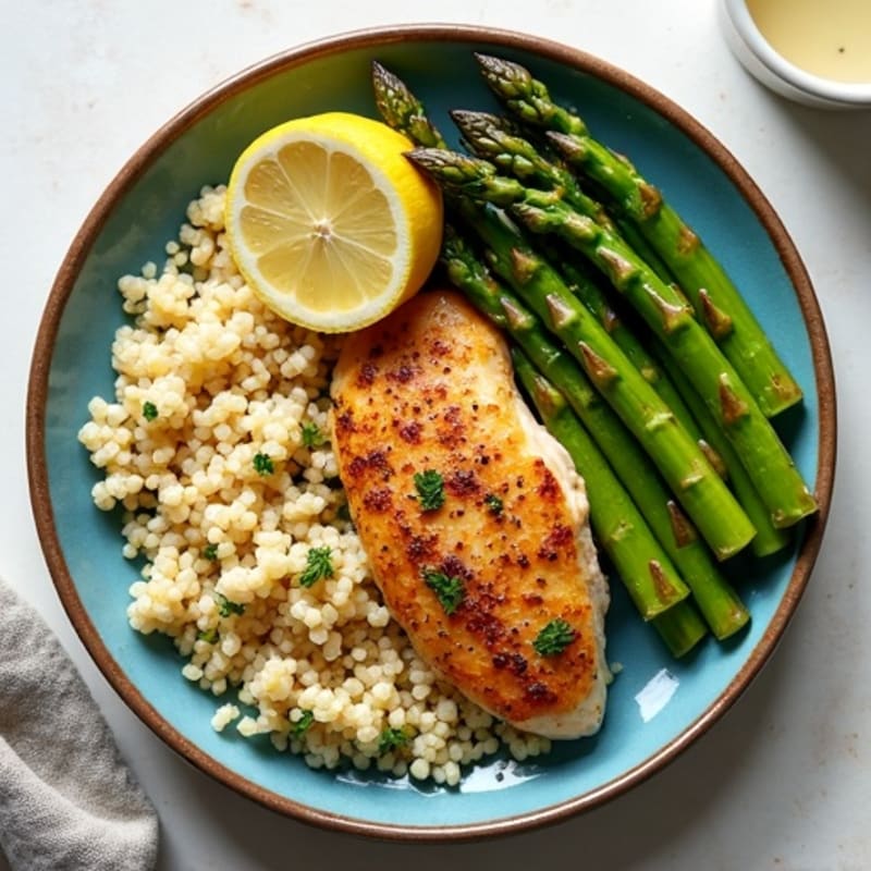 Sheet Pan Lemon-Herb Chicken and Crispy Asparagus with Quinoa