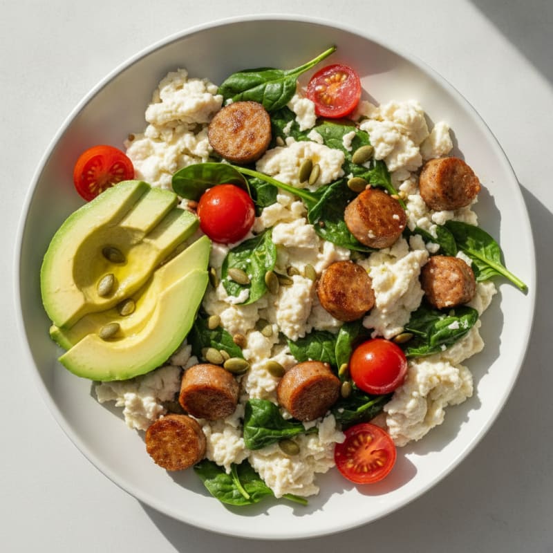 Egg White Scramble with Spinach and Turkey Sausage