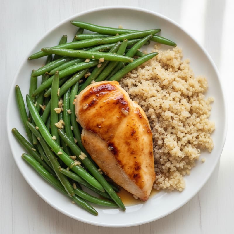 Seared Chicken Breast with Garlic Green Beans and Quinoa
