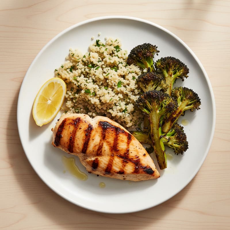 Grilled Chicken Breast with Quinoa and Roasted Broccoli