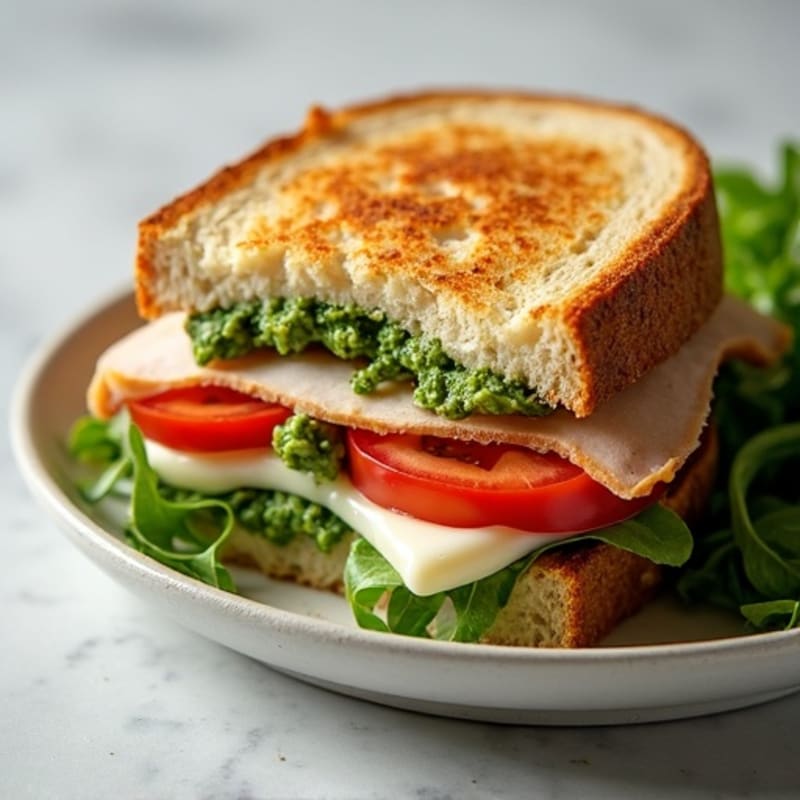 Herb-Roasted Turkey Pesto Panini with Fresh Mozzarella