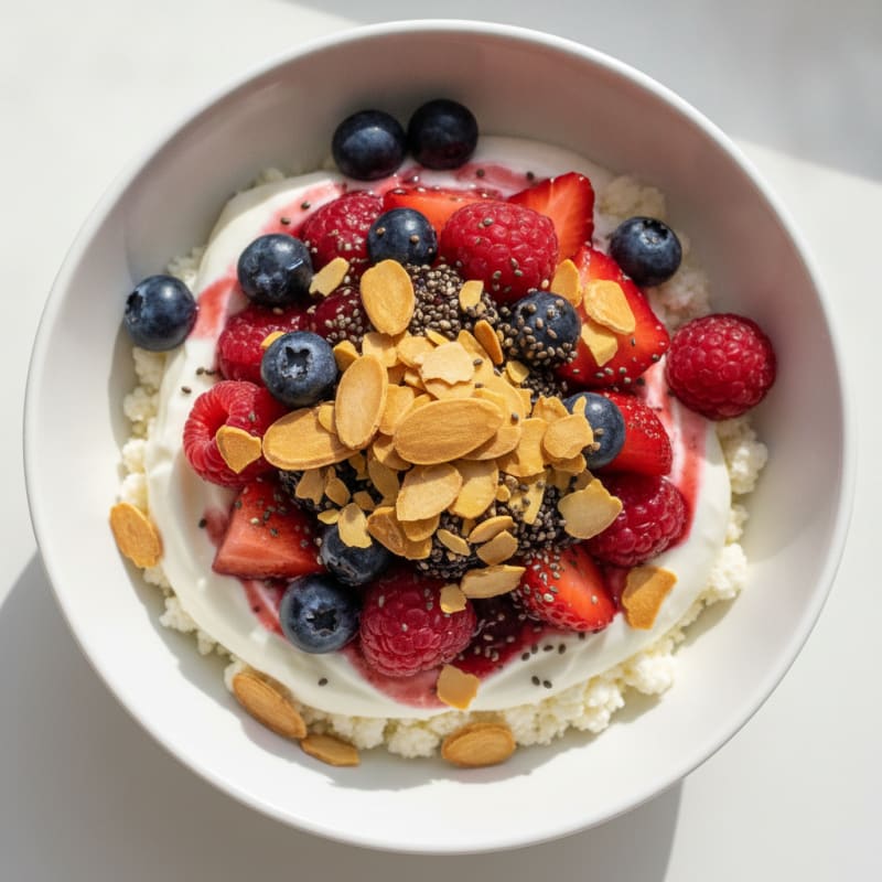 Greek Yogurt Protein Parfait with Mixed Berries and Almonds