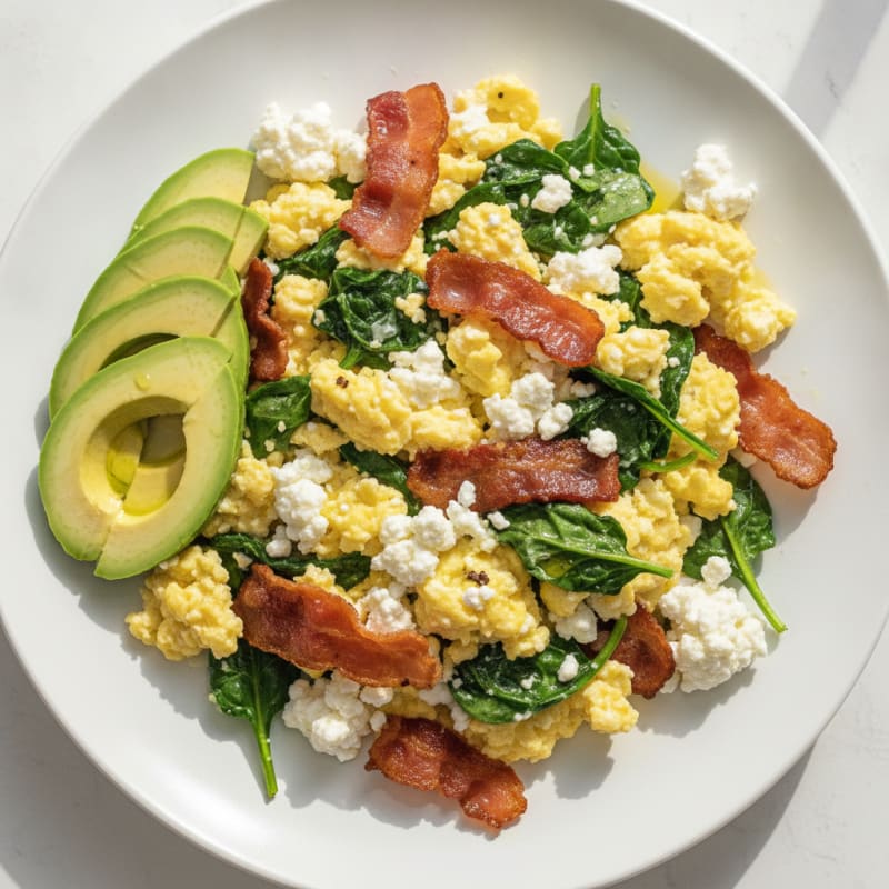 Cottage Cheese Scramble with Spinach and Turkey Bacon