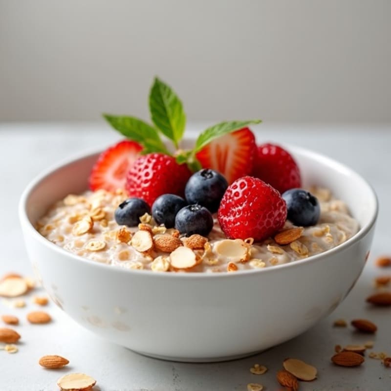 Creamy Protein Oatmeal with Fresh Berries and Toasted Almonds