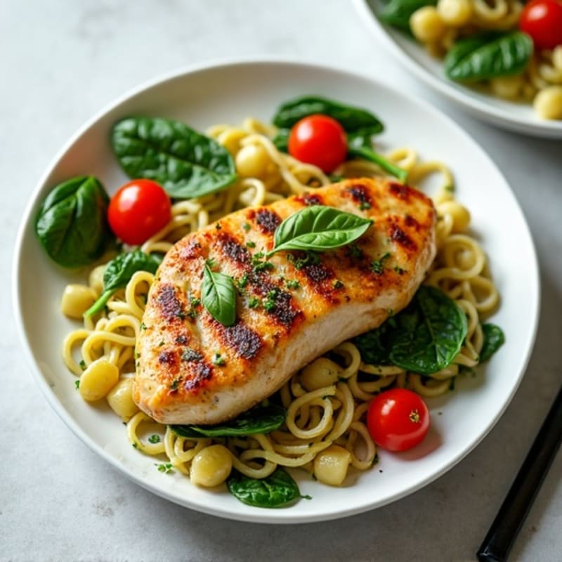 Pan-Seared Chicken with Fresh Pesto Whole Wheat Pasta
