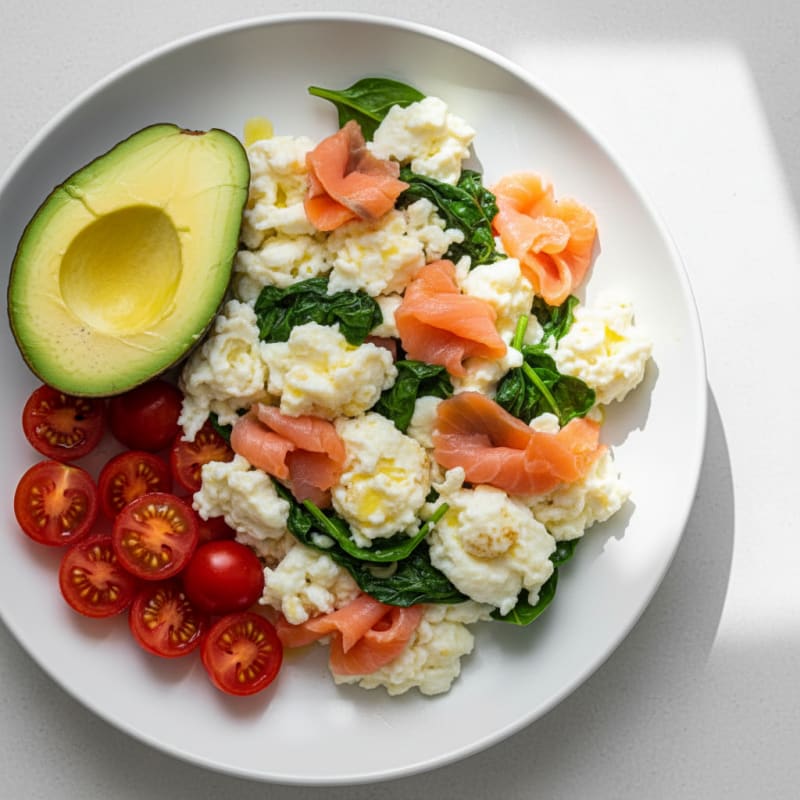 Egg White and Smoked Salmon Scramble with Fresh Greens