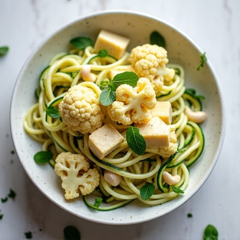 Creamy Cashew Cauliflower Alfredo with Zucchini Noodles