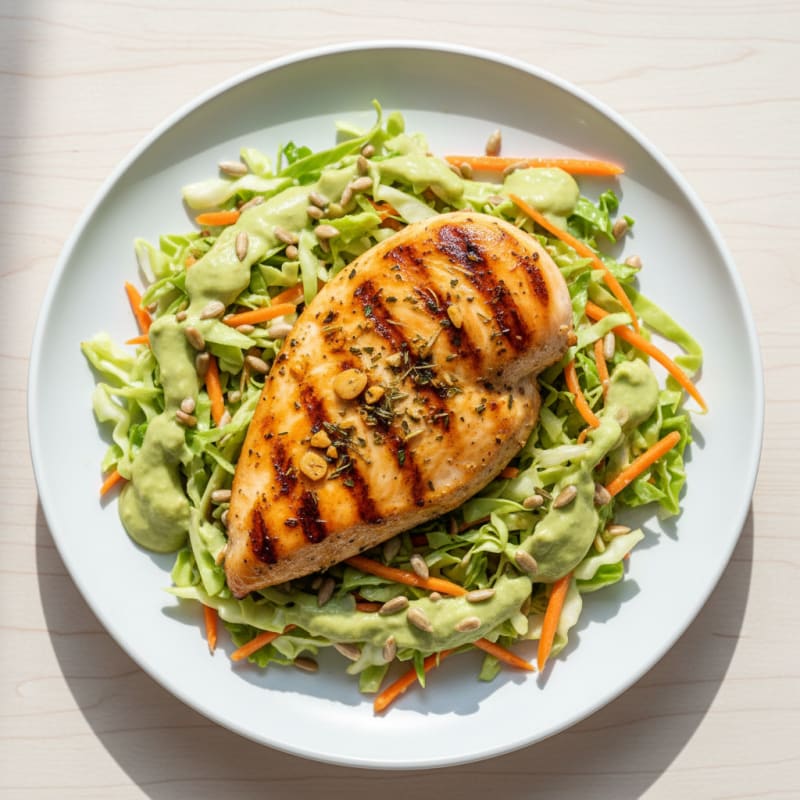 Grilled Chicken Breast with Crunchy Cabbage Slaw