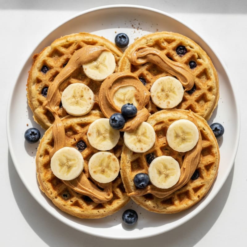Blueberry Protein Waffles with Peanut Butter Banana