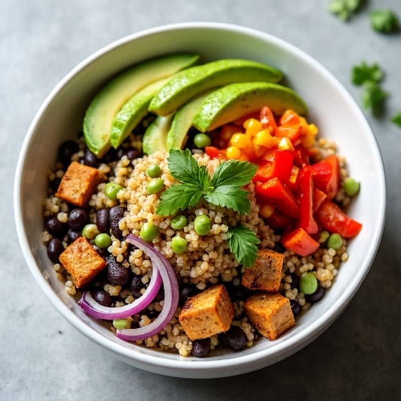 Spicy Black Bean Quinoa Bowl with Lime Avocado
