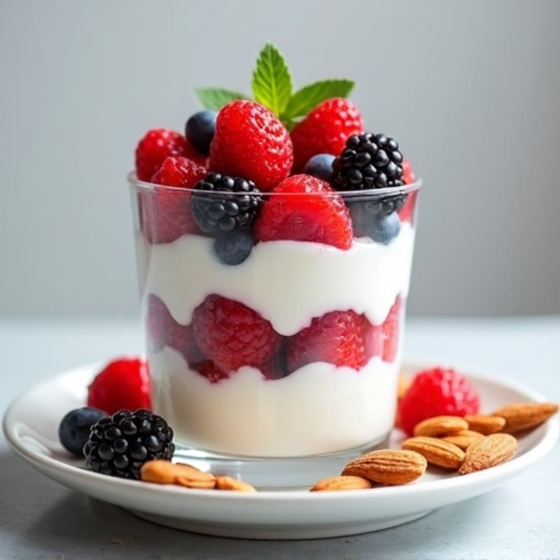 Greek Yogurt Protein Parfait with Mixed Berries and Almonds