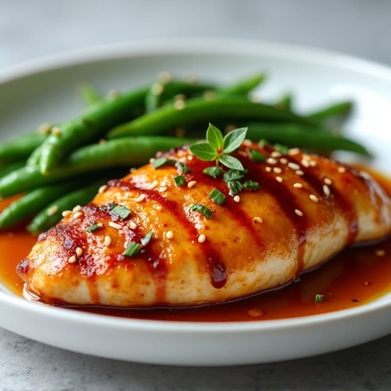 Crispy Pan-Seared Chicken with Sticky Teriyaki Glaze and Roasted Green Beans