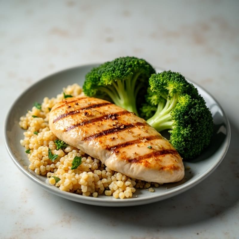 Grilled Chicken Breast with Quinoa and Roasted Broccoli