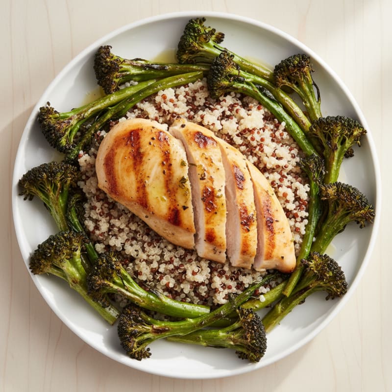 Grilled Chicken Breast with Quinoa and Roasted Broccoli
