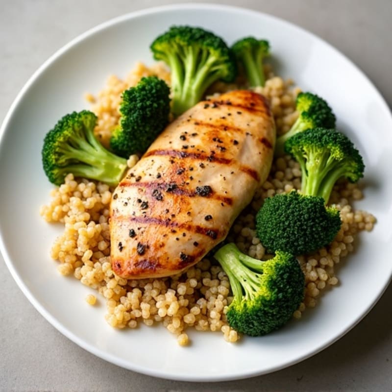 Grilled Chicken Breast with Quinoa and Roasted Broccoli