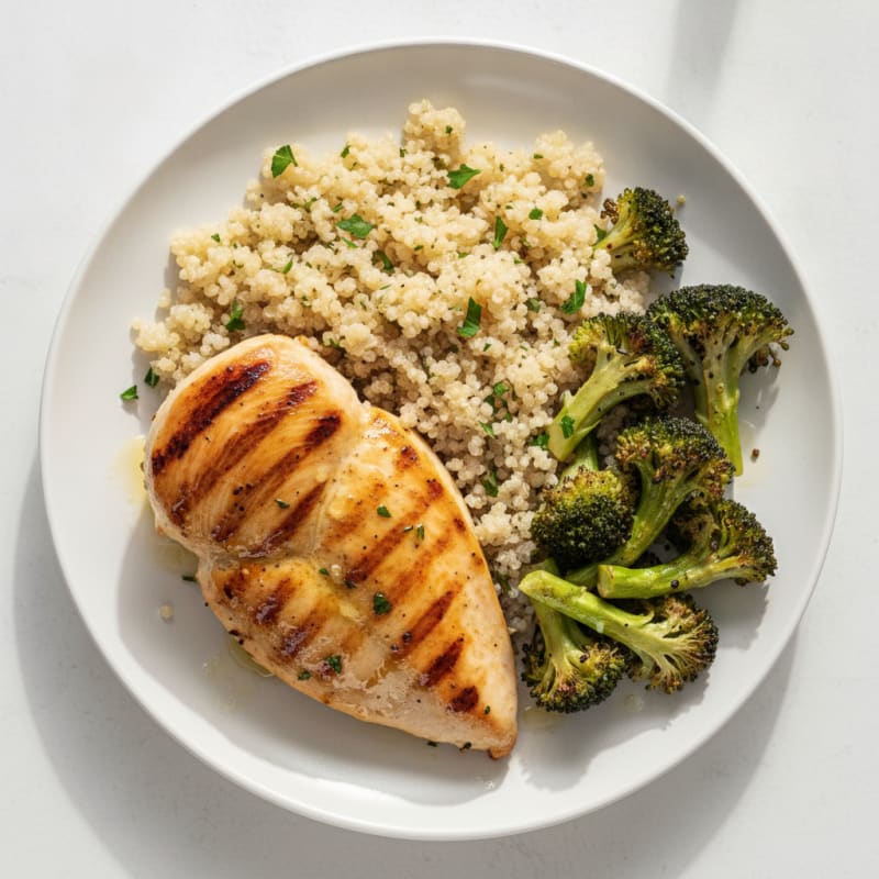 Grilled Chicken Breast with Quinoa and Roasted Broccoli