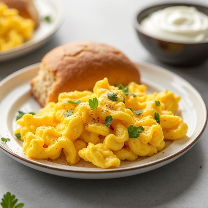 Fluffy Scrambled Eggs with Fresh-Baked Rolls