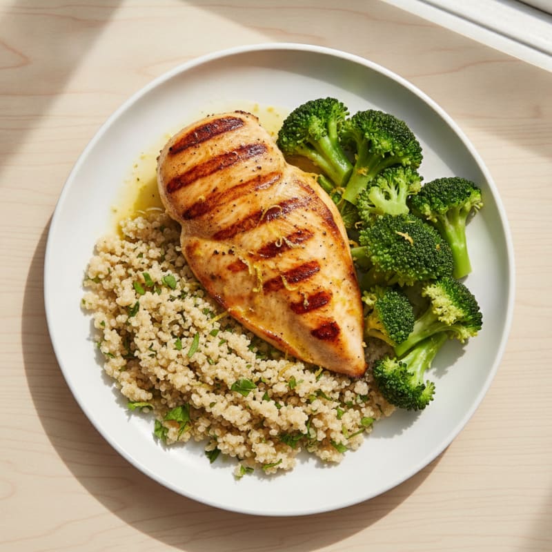 Grilled Chicken Breast with Quinoa and Steamed Broccoli