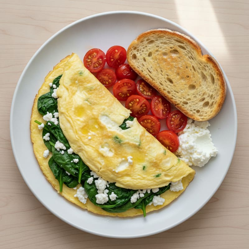 Egg White Spinach Omelette with Cottage Cheese and Cherry Tomatoes
