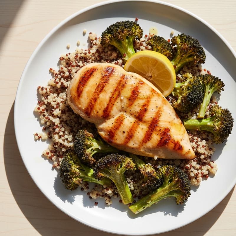 Grilled Chicken Breast with Quinoa and Roasted Broccoli