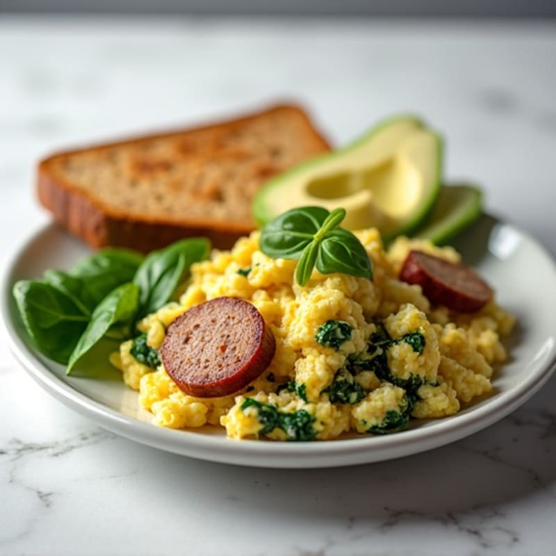 Egg White and Turkey Sausage Scramble with Spinach