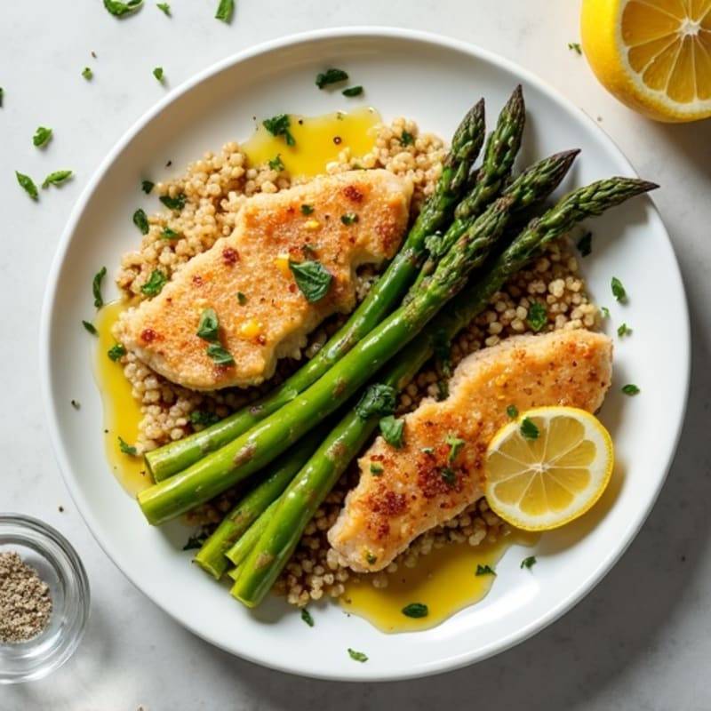 Savory Ground Chicken and Roasted Asparagus with Lemon