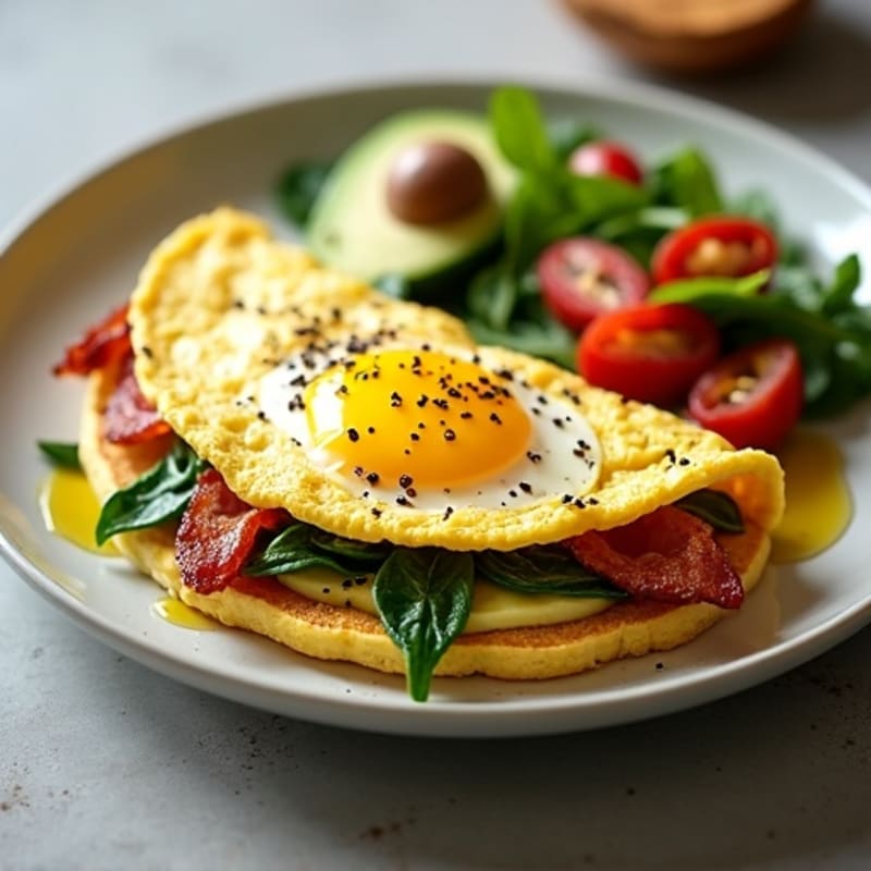 Crispy Egg White Omelette with Spinach and Turkey Bacon