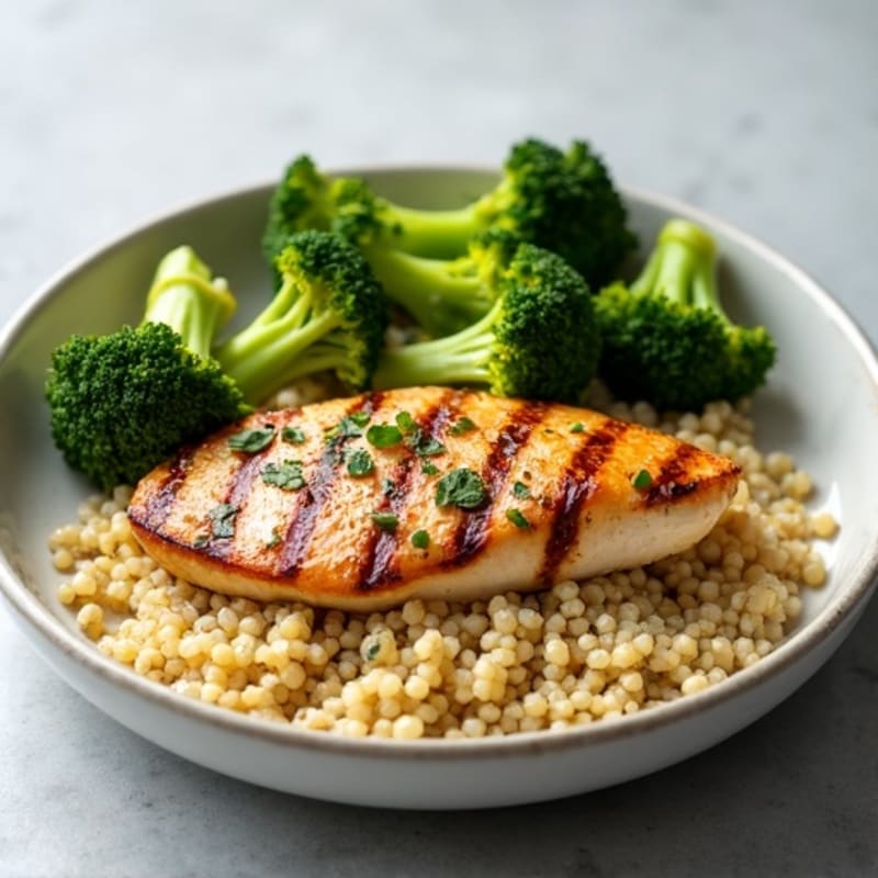 Grilled Chicken Breast with Roasted Broccoli and Quinoa