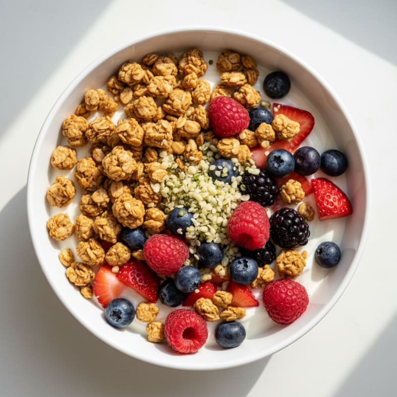 Creamy Greek Yogurt Bowl with Protein Granola and Mixed Berries