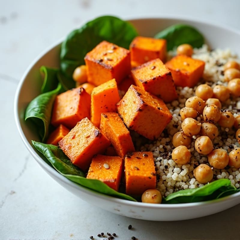 Roasted Sweet Potato Buddha Bowl with Crispy Chickpeas