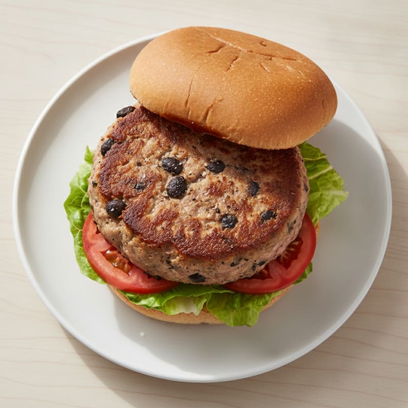 Seared Tuna Burger with Black Bean Mushrooms