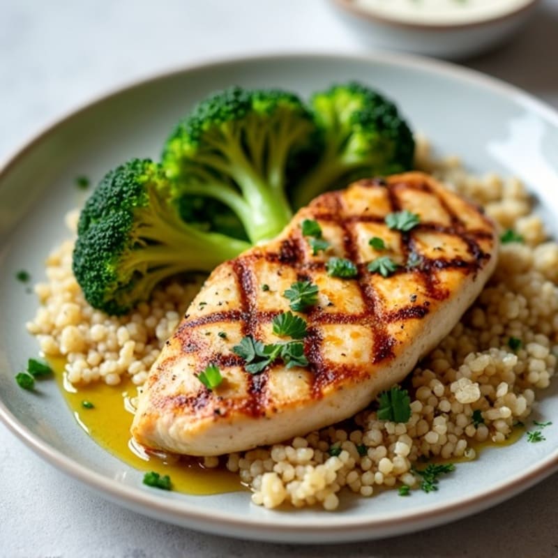 Grilled Chicken Breast with Quinoa and Roasted Broccoli