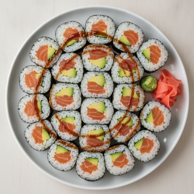 Fresh Salmon & Avocado Sushi Rolls