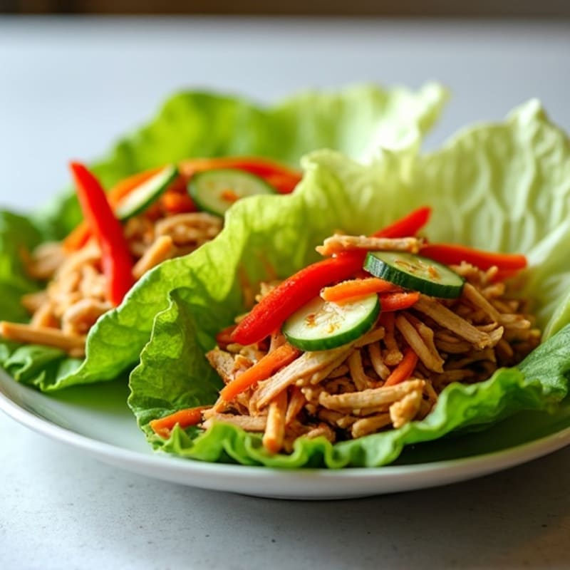 Spicy Peanut Chicken Lettuce Wraps with Crunchy Veggies