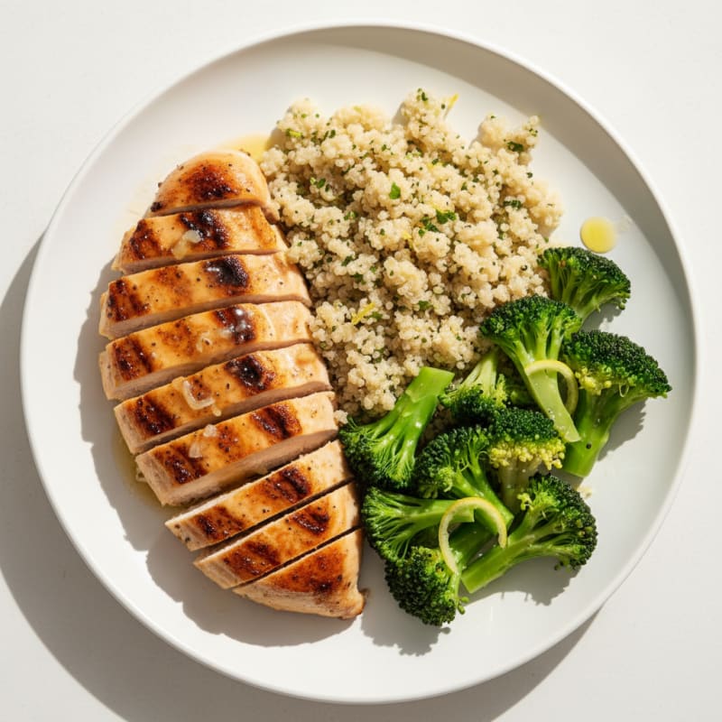 Grilled Chicken Breast with Quinoa and Steamed Broccoli