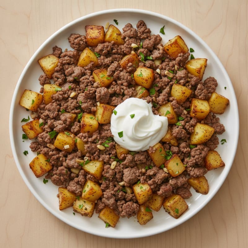 Seared Ground Beef and Potato Skillet with Fresh Herbs