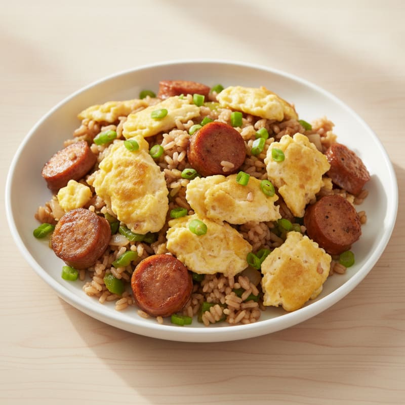 Egg and Chicken Sausage Scramble with Brown Rice