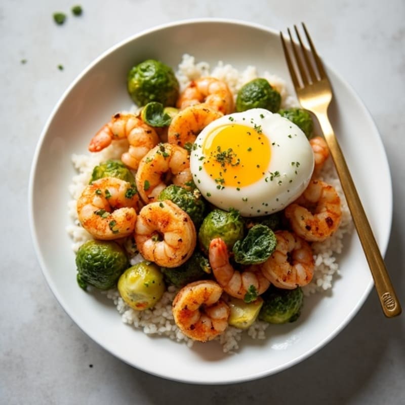 Crispy Shrimp and Brussel Sprouts Stir-Fry with Rice
